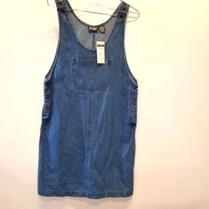 Vintage New Denim Jean Jumper Dress Retro 1990's Women's Blue Jean Dress Size L